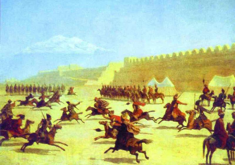 Grigory Gagarin Trick Ridings of Curds and Tatars in front of the Fortress Sardar-Abbat in Armenia Norge oil painting art